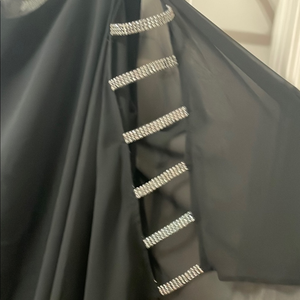 Elegant Black one piece pant with Rhinestone Straps